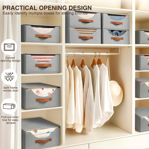 Homsorout Large Fabric Storage Bins - Collapsible Closet Organizers for Clothes & Accessories | 4 Pack, Grey