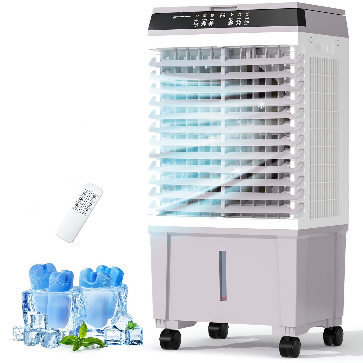 Evaporative Air Cooler with 4 Ice Box, 1800 CFM Portable Air Cooling Fan with 5.3 Gallon Water Tank, 120°Oscillation, Remote, 12H Timer, Removable Cooler Tower Fan with 3 Speeds for Bedroom Office