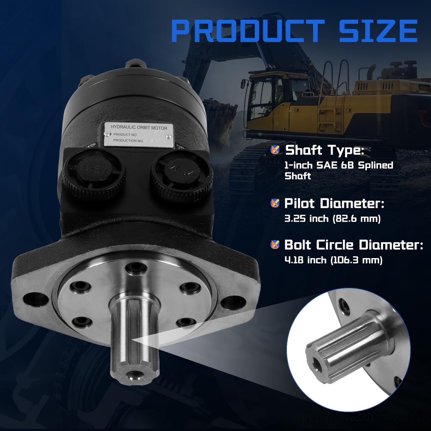 SINOCMP 101-1083-009 Hydraulic Motor Replacement for Char-Lynn H Series, 2-Bolt SAE-A Mount SAE 6B Splined Shaft SAE O-Ring Ports, Low Speed High Torque for Construction Agricultural Machinery