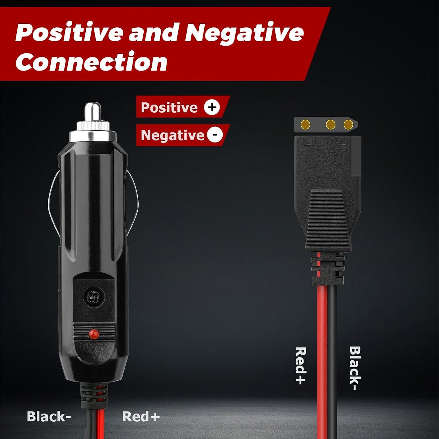 2 Pack 3 2-Wire 12V 4.8ft 16AWG Ullnosoo CB Radio Power Cord, Pin with Lighter Plug Compatible with Cobra Galaxy