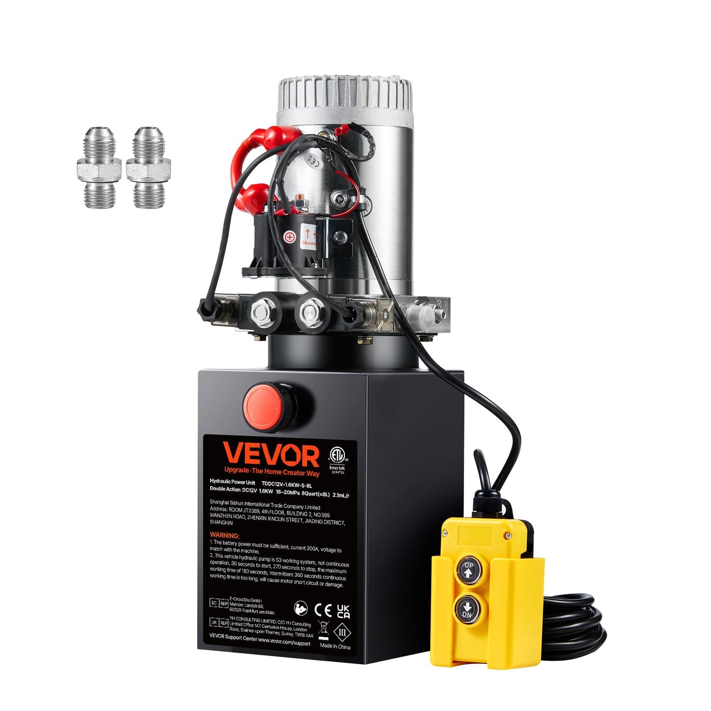 VEVOR 8 Quart Hydraulic Power Unit, Double Acting Dump Trailer Pump, 0.91 GPM Flow Rate, 3200 PSI Max Relief Pressure, DC 12V Hydraulic Pump for Dump Trailer Car Lifting