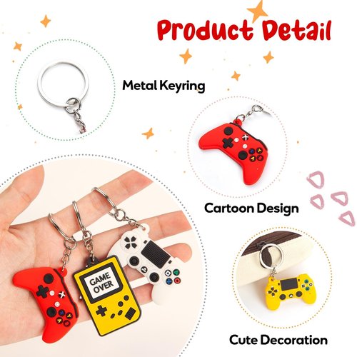 Gala Glow 20 Pack Cute Game Controller Keychains, Retro Cartoon Silicone Keyrings for Kids, Bulk Party Favors for Birthday Goodie Bags, Classroom Prizes, Student Incentives Gifts