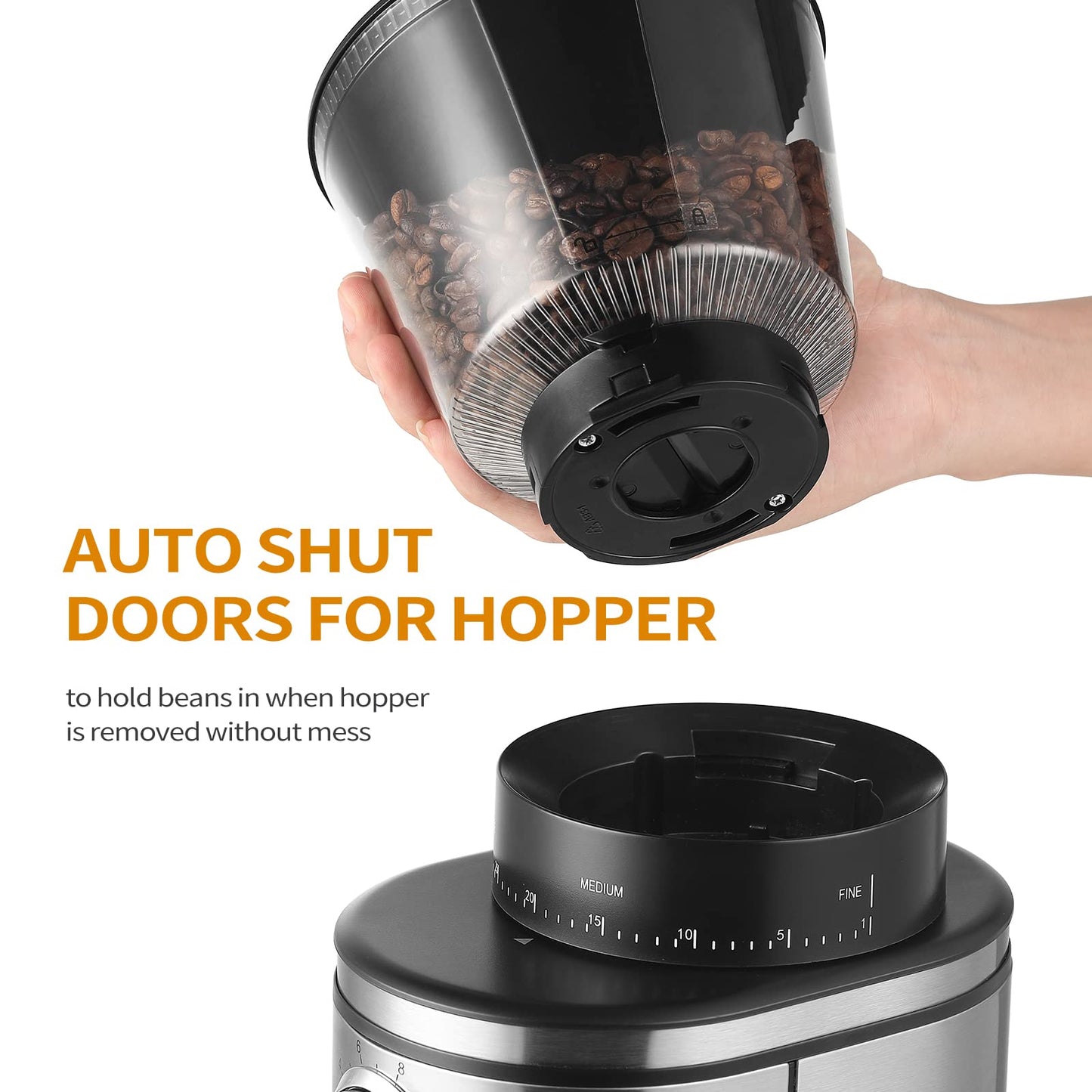Ollygrin Burr Coffee Grinder, Electric Conical Coffee Bean Grinder With 30 Adjustable Grind Settings For 2-12 Cups, Sliver & Black