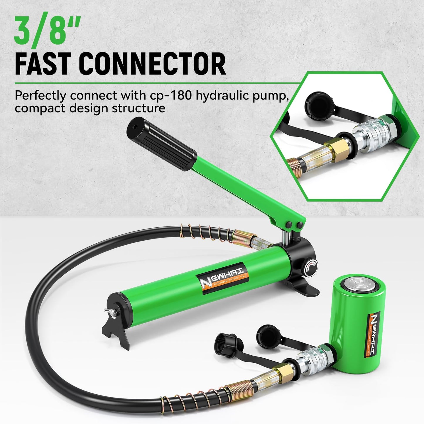 Newhai Hydraulic Porta Power Kit 10 ton Hydraulic Ram Jack + cp-180 Hand Pump Hydraulic Lifting Cylinder Tool Retract Automatically for Industrial Factory DIY Use