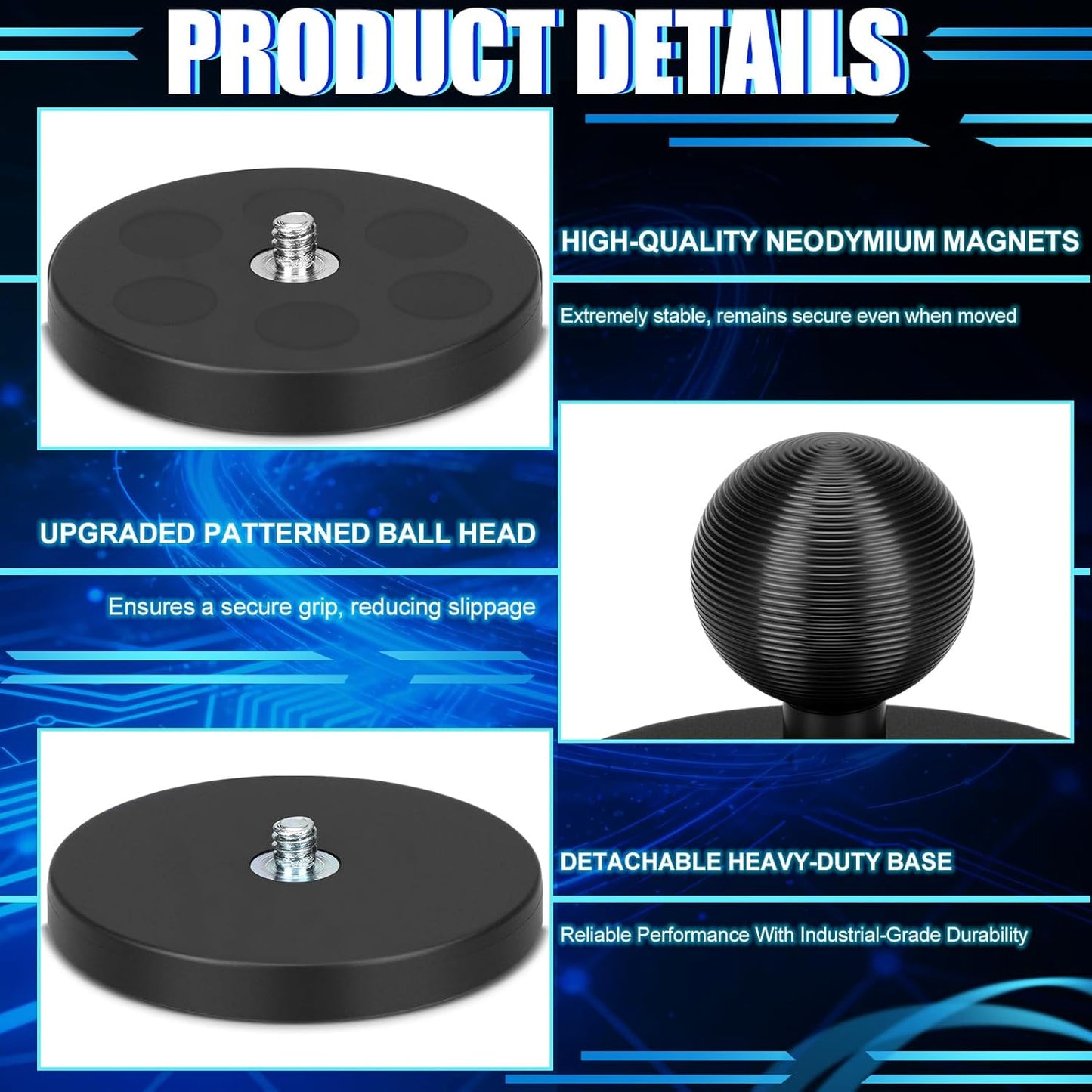 Youyole 66 mm (2.6) 25 mm (1 Inch) Diameter Round Magnetic Base Aluminum Ball Magnetic Heavy-Duty Ball Magnets Arm