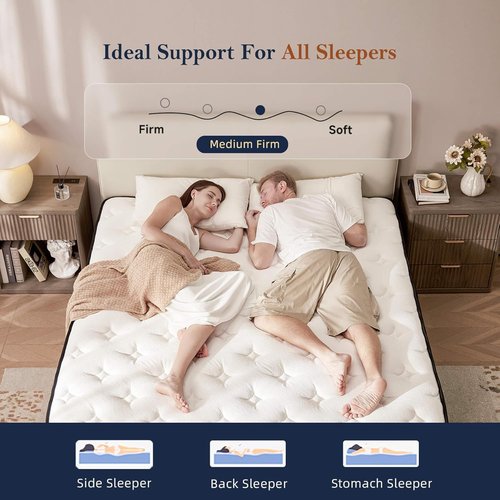 HELFIM® Queen Mattress - 12-Inch Medium Firm Hybrid Mattress with Memory Foam & Pocket Springs | CertiPUR-US Certified, 365-Night Trial