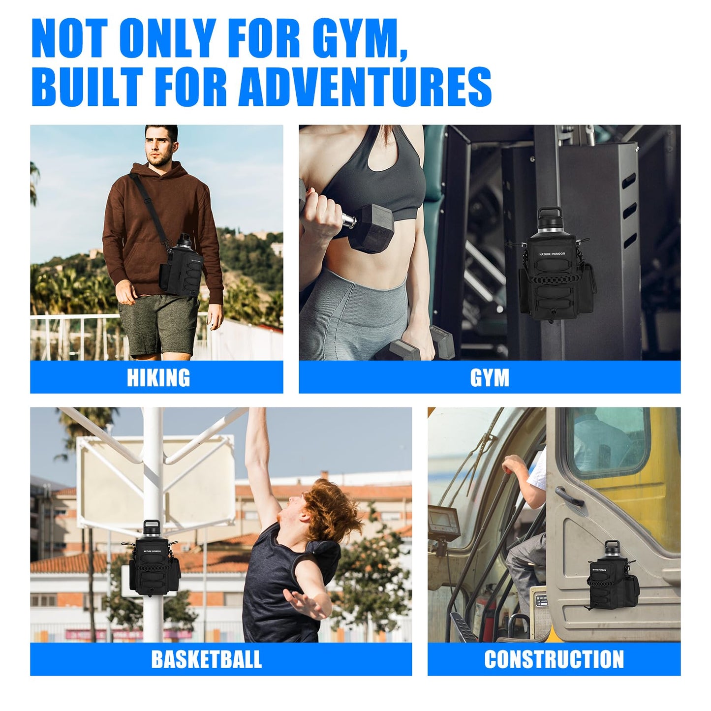 NATURE PIONEOR Magnetic Gym Bag for Men and Women - Magnet Water Bottle Holder Sling Carrier with Crossbody Shoulder Strap,Gym Accessories Pouch,Phone Pockets for Sports,Walking,Travel,Workout,Black