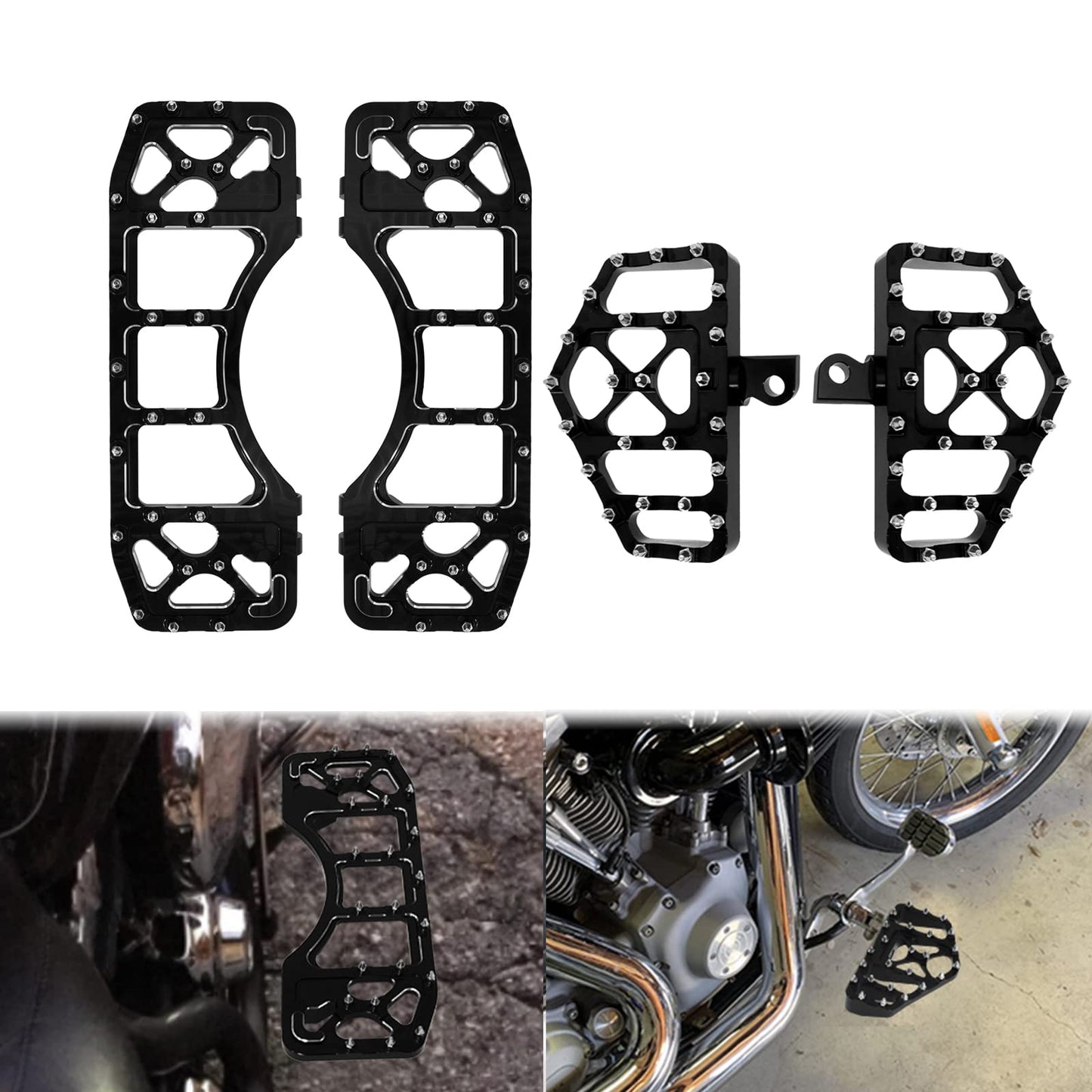 HDBUBALUS Motorcycle Footboards Driver Passenger Floorboards CNC Wide Footpegs Set Chopper Bobber Foot Pegs Board Pedal Fit for Harley Touring Softail Road Glide Dyna FLD 2 Pairs