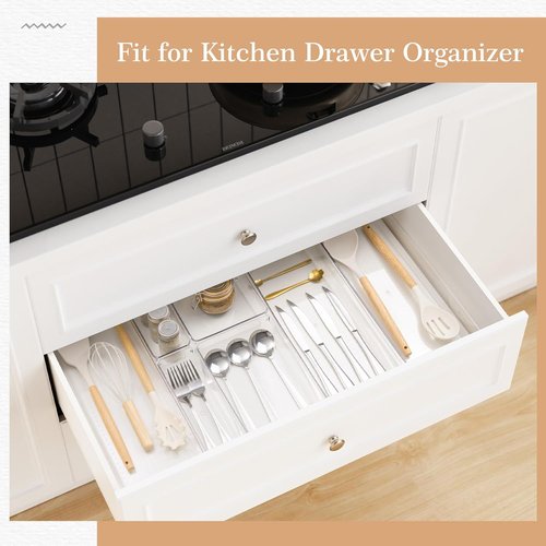 Criusia Drawer Organizer Set - 12 Clear Plastic Storage Bins for Kitchen, Bathroom & Office | 4 Versatile Sizes