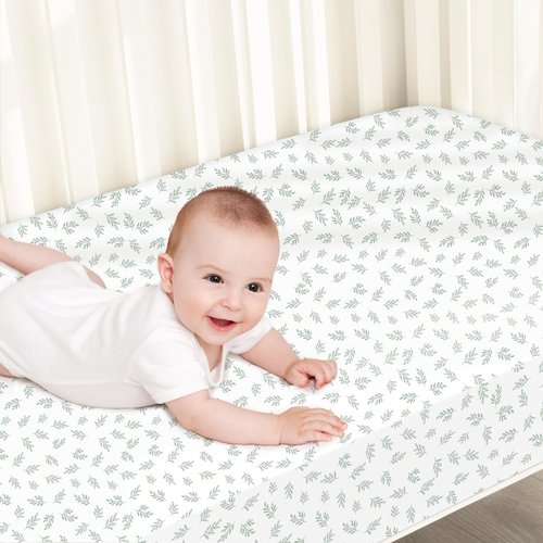Biloban 4-Pack Crib Sheets Waterproof for Boys Girls, Fitted Crib Sheet for Standard Crib and Toddler Mattress Protector, Super Soft Microfiber Baby Sheet 52x28x8in(Green+Leaf)