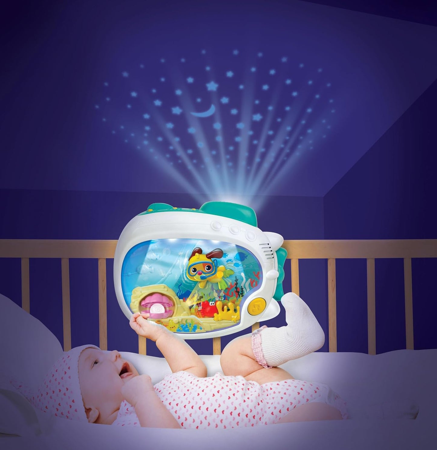Winfun 3-in-1 Soothing Seas Nightlight - Music Box Projector with Calming Lullabies for Babies | Attachable to Crib or Tabletop