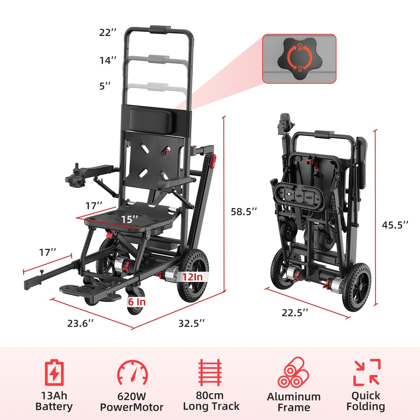 Foldable Electric Wheelchair for Seniors, All-Terrain Power Wheelchair with 15-Mile Long Range, 620W Powerful Motor Portable Lightweight Mobility Chair with 12" Puncture-Proof Tires No Installation