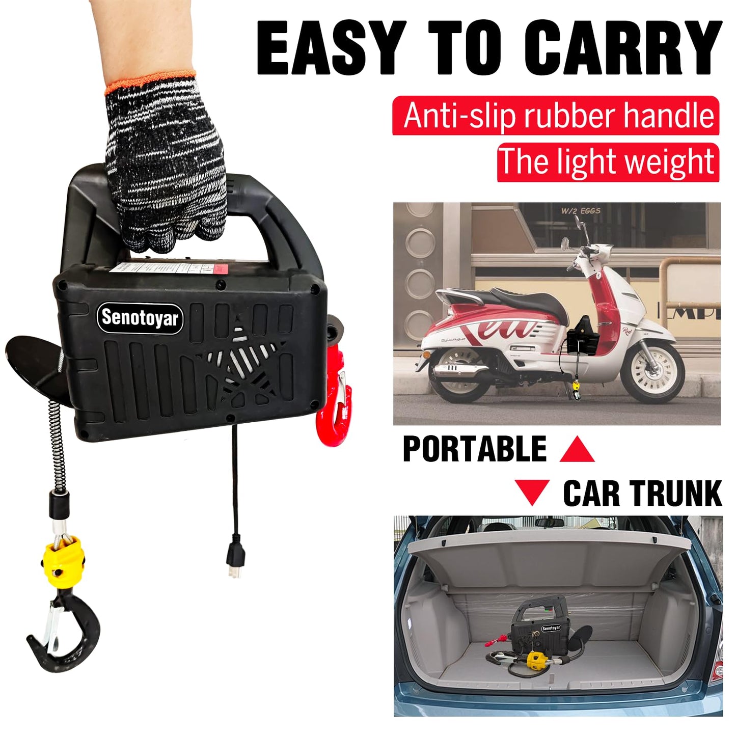 Electric Hoist Winch 3 in 1,1100lbs Electric Hoist 110 Volt 1500W Portable Electric Winch with Remote Control/Manual/Cable,Chain Hoist Overload Protection 25ft Lifting Height for Towing&Copper Motor
