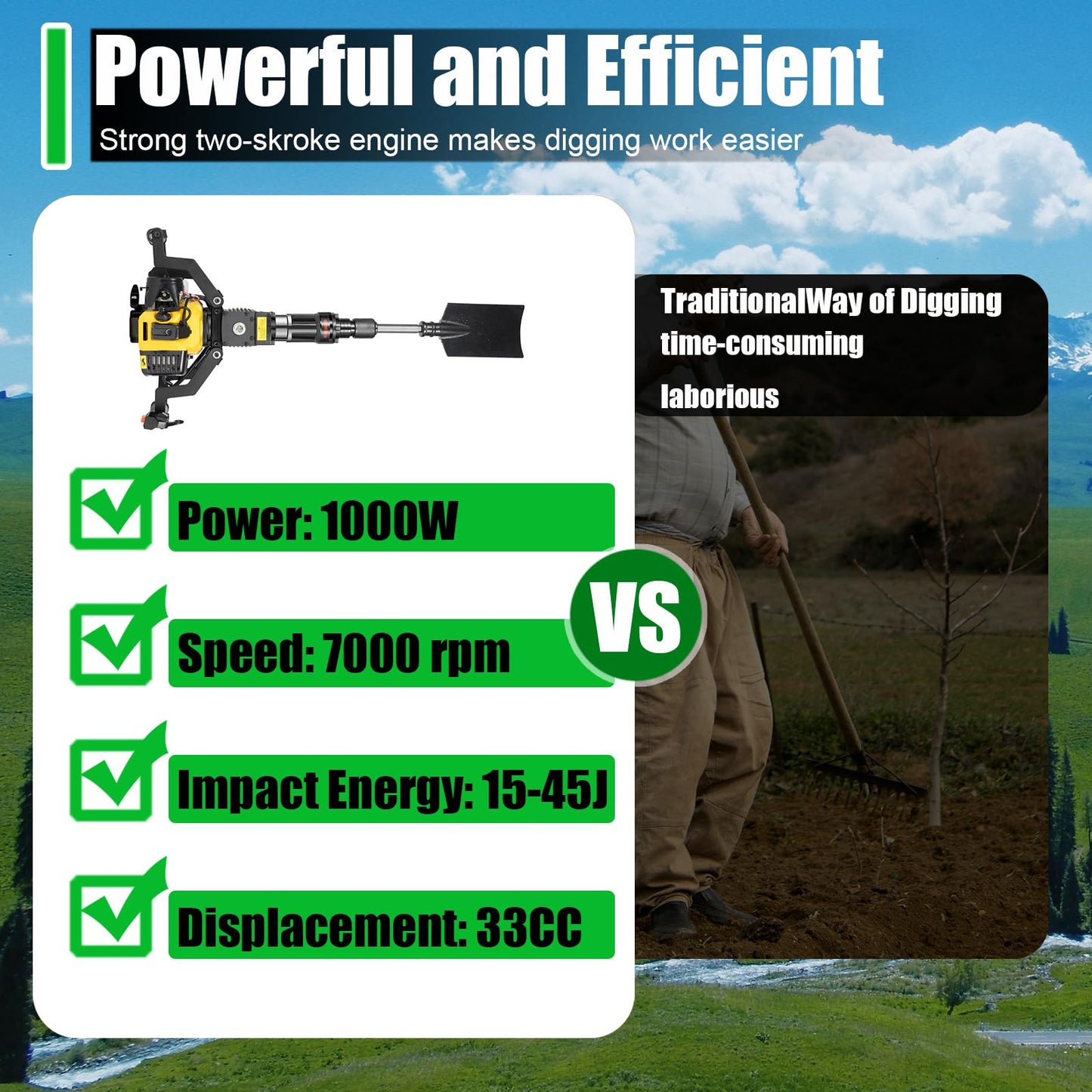 52cc Gas Powered Planting Shovel Digger, 2-Stroke Planting Auger for Tree & Fence High Torque, Portable Earth Drill for Farm, Garden & Landscaping – Shovel & Spade Alternative