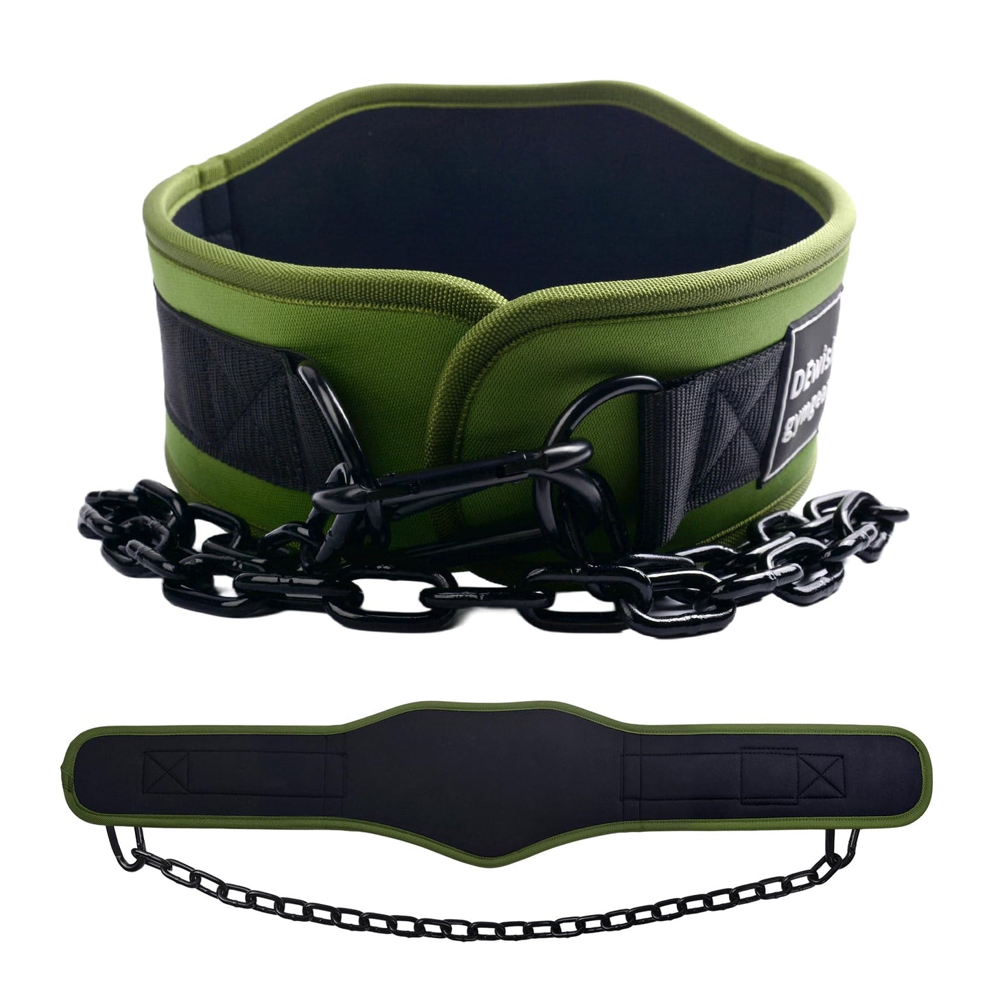 Weightlifting Belt with 41 IN Steel Chain Dip Belt for GYM Workout, Pull Ups, Crossfit, Weight Lifting, Squat, Training, Fitness (Military Green)