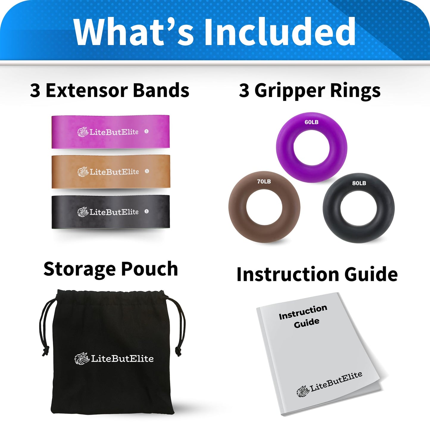 LiteButElite Grip Strength Trainer Kit - Effective Forearm Strengthener for Hand and Finger Exercise, Ideal Exercisers for Gripper Strength and Flexibility