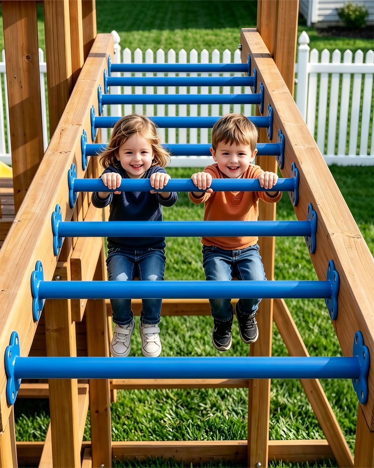 10 Pack Steel Monkey Bars Ladder Rungs, 16.5 Inch Blue Whit Screws, Hardware Kit for Backyard Playground Swing Set & Indoor Outdoor Climbing Equipment (Blue)