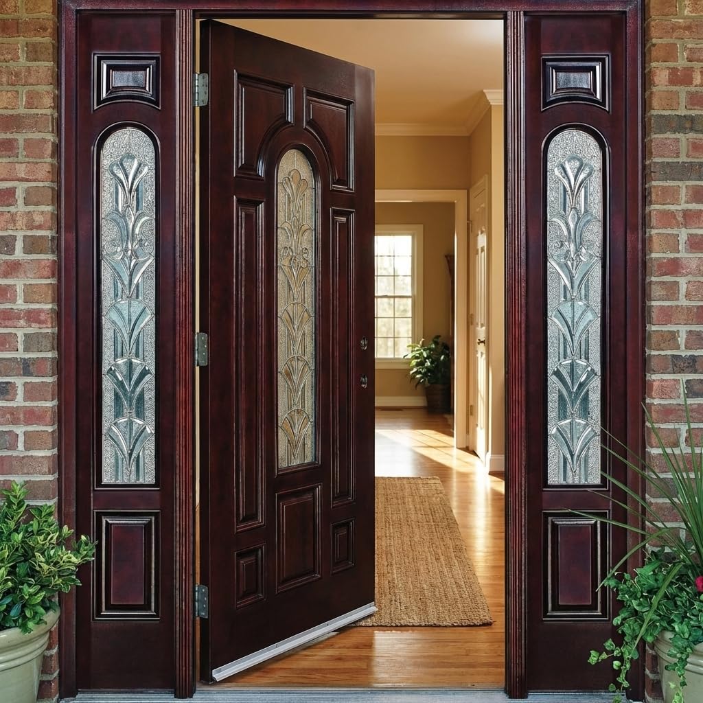 BGW Doors - Exterior Wood Door with Arched Glass Pre-Hung Pre-Finished Entry Door 280 with 12 Inch Side Lights- Lefthand Swing 36x80