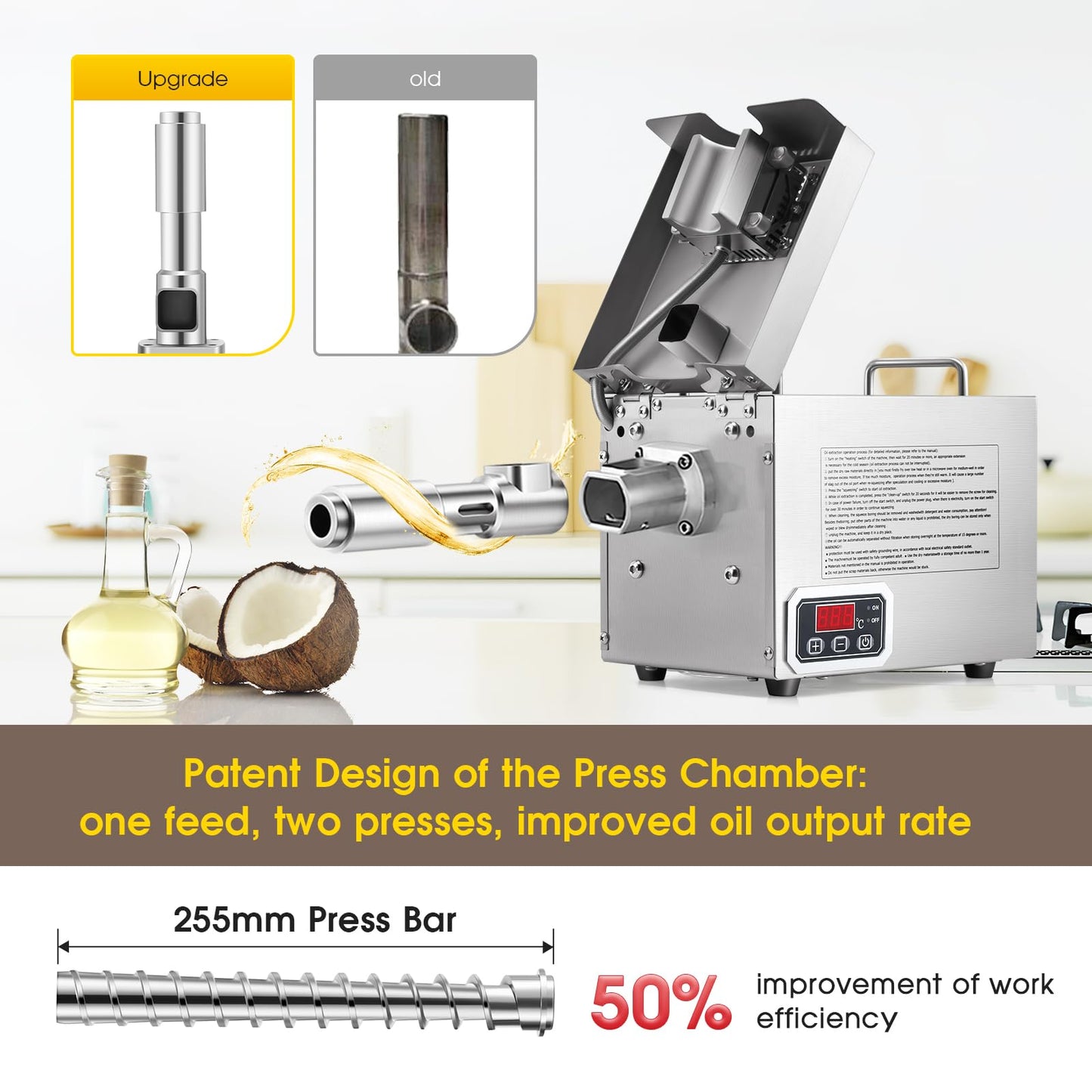 CGOLDENWALL 1500W Commercial Oil Press Machine Oil Extractor Expeller with Intelligent Temperature Controller/Industrial Motor/All Stainless Steel/CE (110V, US Plug)