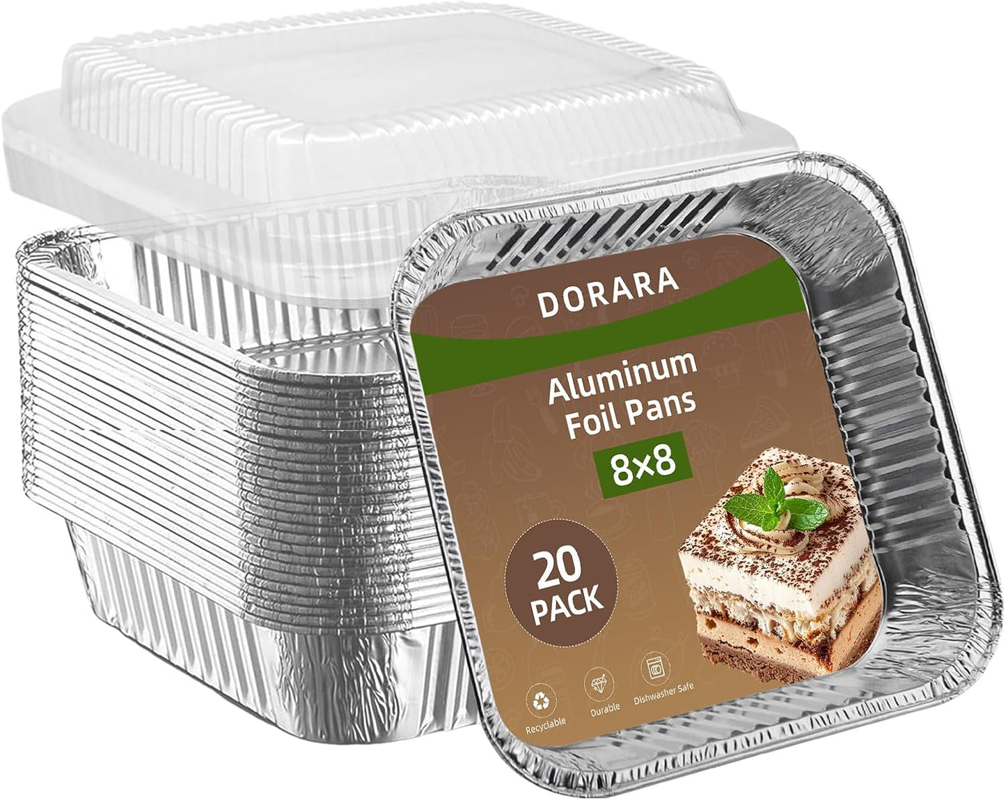 Regine Switzerland 8x8 Square Aluminum Baking Cake Pans - 20 Pack Disposable Foil Pans for Cooking & Storing | 6.5x6.5" Bottom