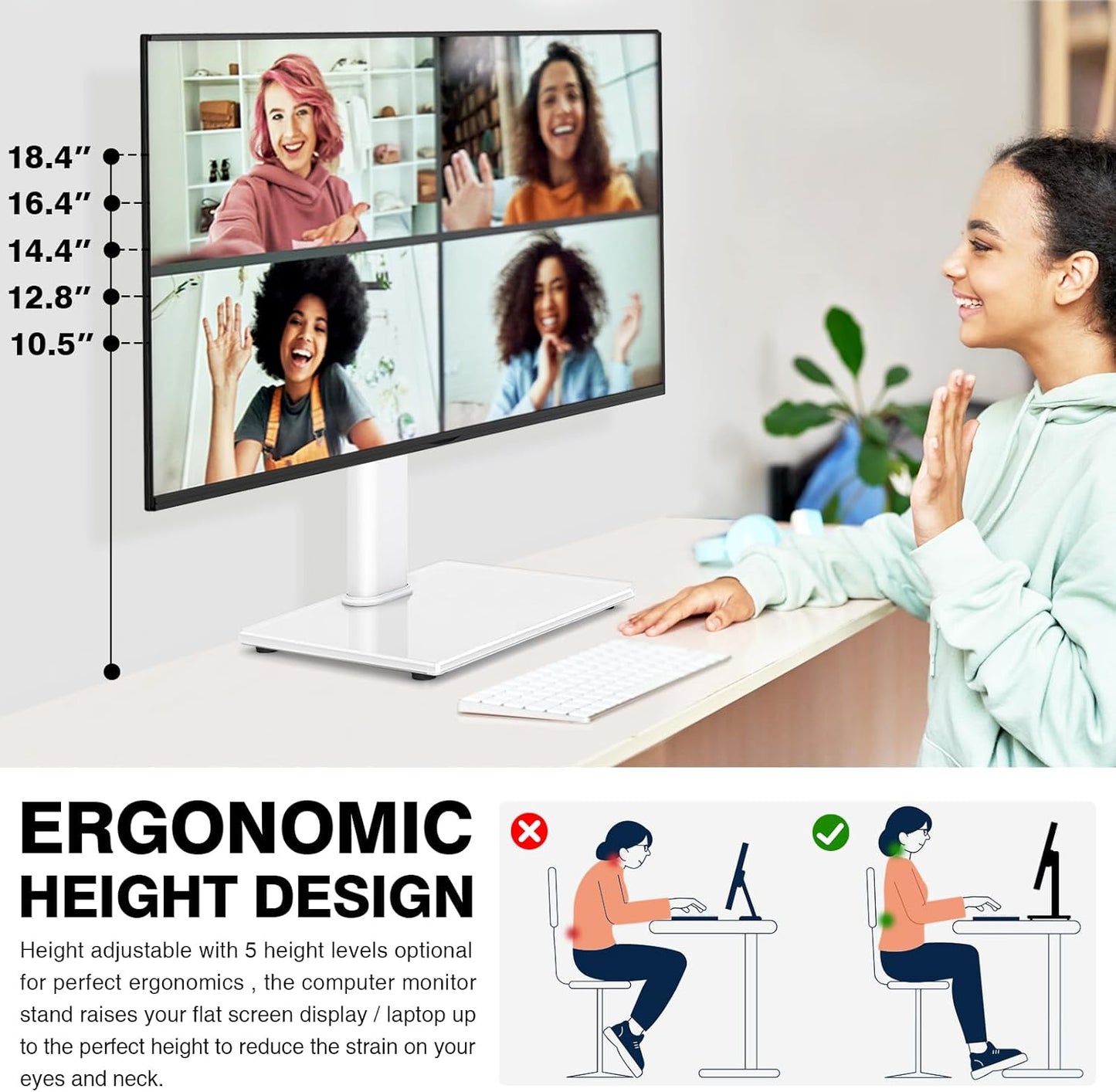 13-32 Inch 44lbs, TAVR Furniture Single Monitor Stand VESA Mount for Screens, Free-Standing Monitor Riser with Swivel