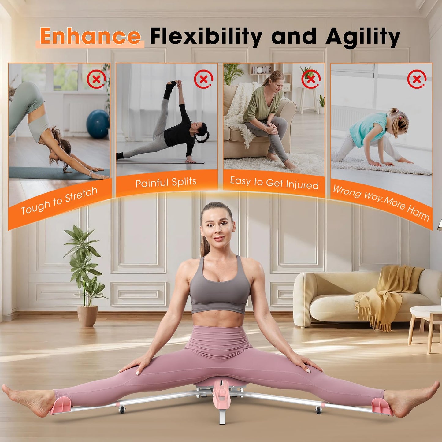 BODYWAKER Leg Stretcher Machine - Professional Split Trainer for Dance, Ballet, Gymnastics,Yoga - Flexibility Training Equipment for Splits, Kicks & Stretching (Pink)