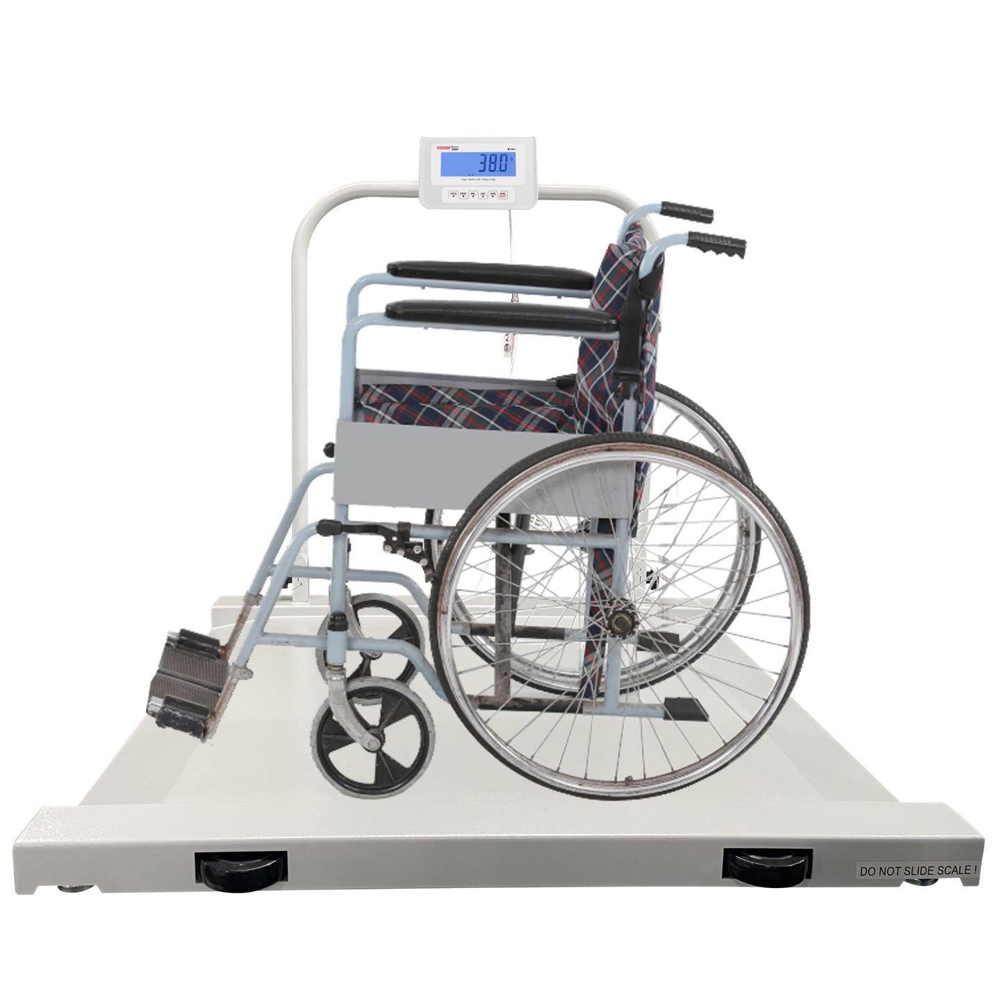 VisionTechShop MVW1 Heavy Duty Wheelchair Scale Platform 1000lb x 0.5lb / 500kg x 0.2kg, Intergrated Foldable Handle and Wheels for Easy Portability, Large LCD Display with Backlight - 1 Piece