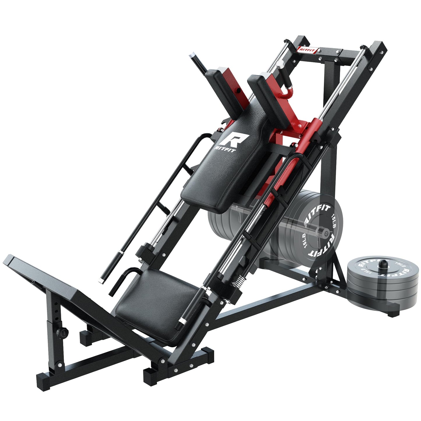 RitFit Leg Press Hack Squat Machine, Professional Adjustable Leg Press Machine for Home Gym with Linear Bearing, Full Lower Body Workout with Weight Storage (Red)