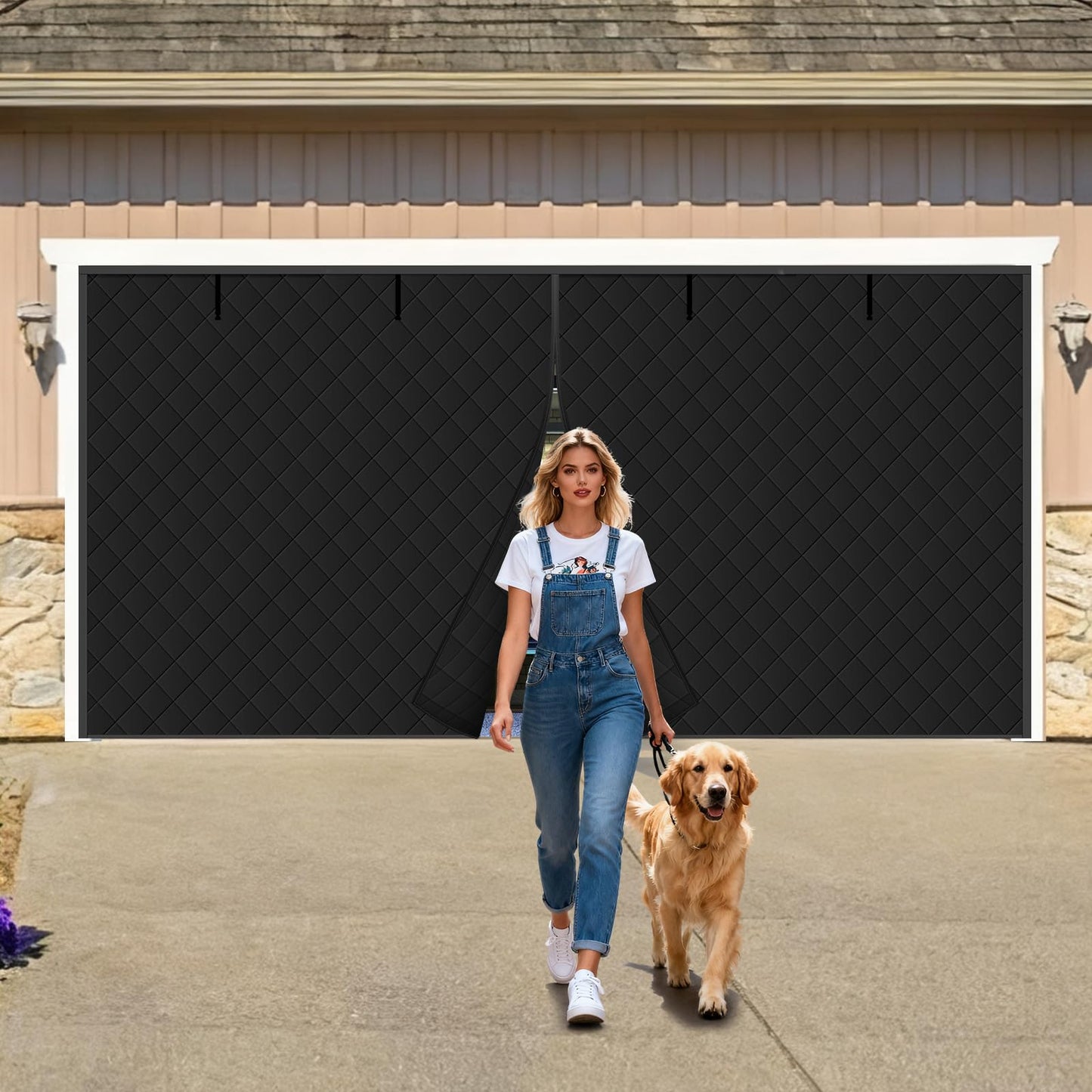Magnetic Garage Door Curtain for Winter, 16x7ft Door Insulation Kit for Car Garage, Thermal Insulated Doorway Screen Cover Black Waterproof Windproof Thicken Polyester Oxford Fabric