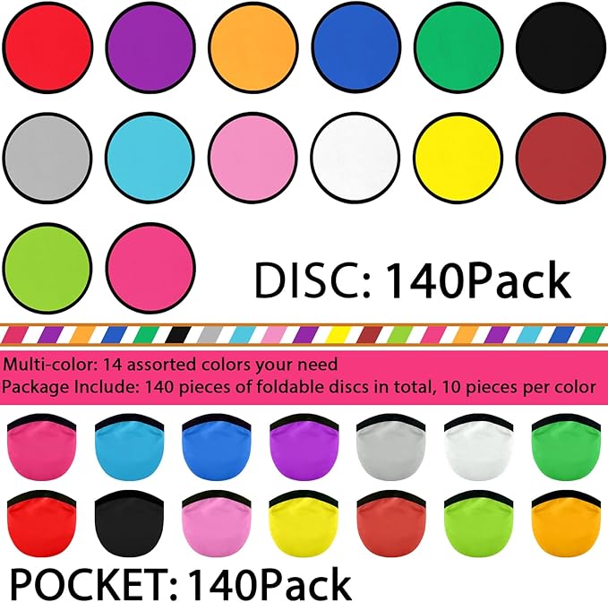 Foldable Flying Disc Fans Set with Bags, 9.8 Inch Black Egde Fabric Beach Flying Disc for Wedding Gift Party Favors Outdoor Activity