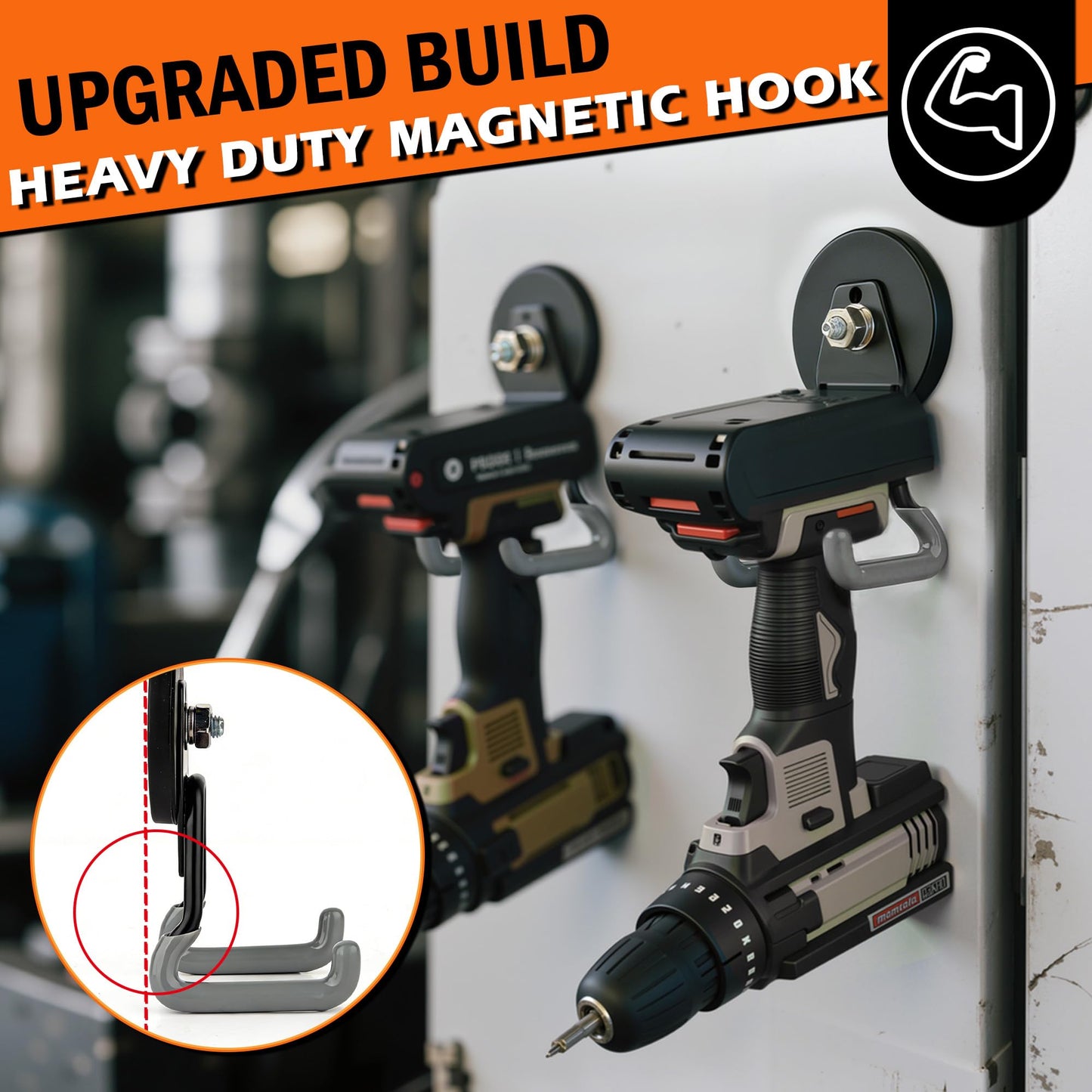 ULIBERMAGNET New Upgraded Heavy Duty Magnetic Hooks,Strong Large Magnet Hooks for Power Drill,Garden Tools, Hose,Pegboard,Garage,Workshop,2 Pack Magnetic Storage Hooks for Indoor Outdoor Hanging(Gray)
