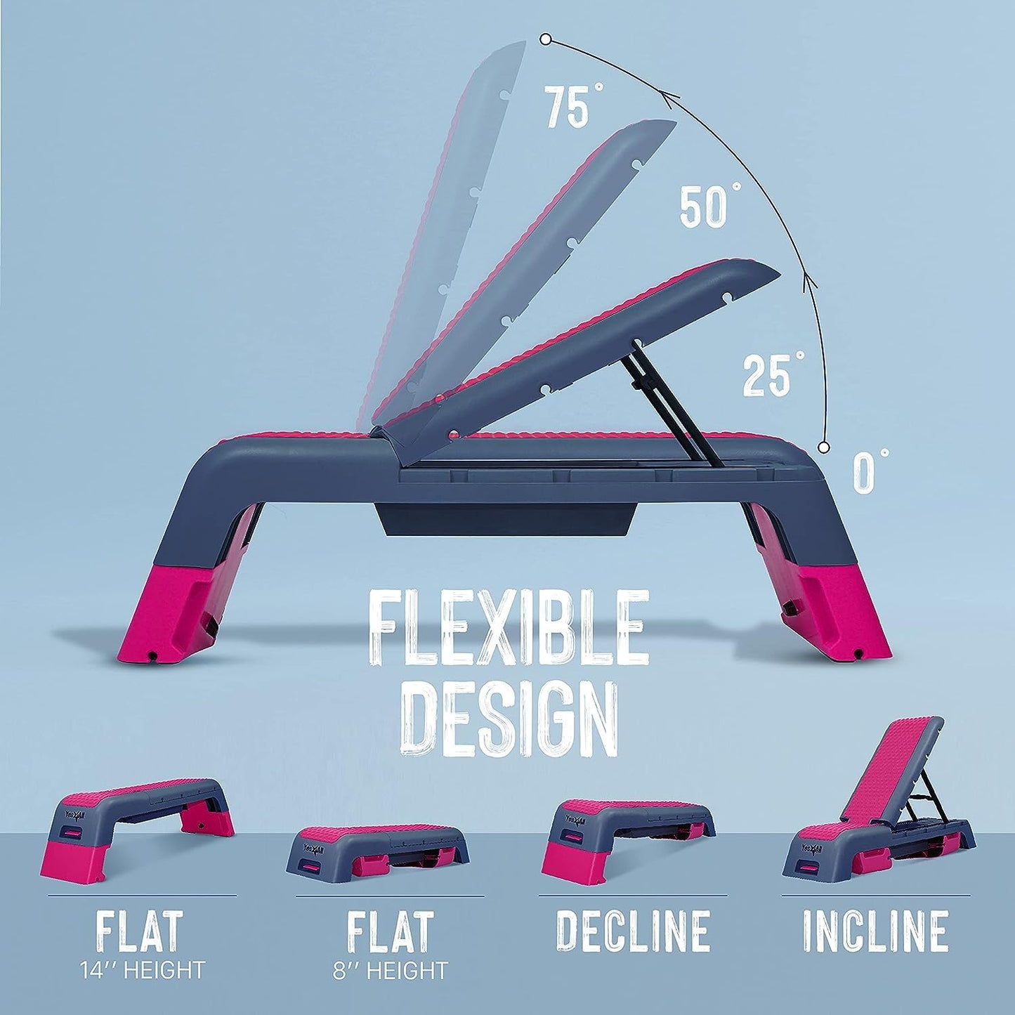 Yes4All Multifunctional Fitness Aerobic Step Platform/Aerobic Deck, Household Step Workout Bench for Home Gym (Hot Pink/Navy Blue)