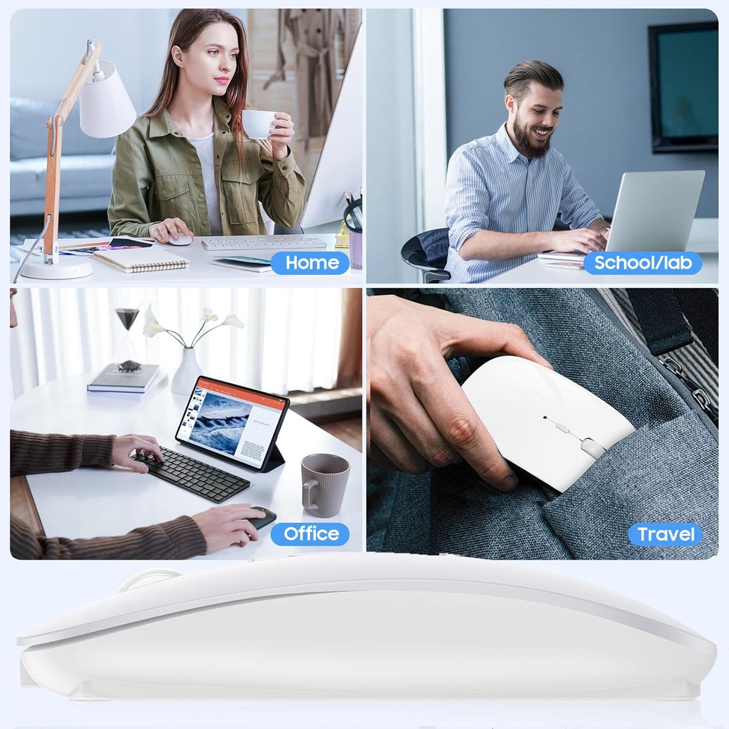 SUNGI Mode(Bluetooth5.2+USB),Silent Bluetooth Wireless Mouse Dual Rechargeable mice with USB-C to USB Adapter
