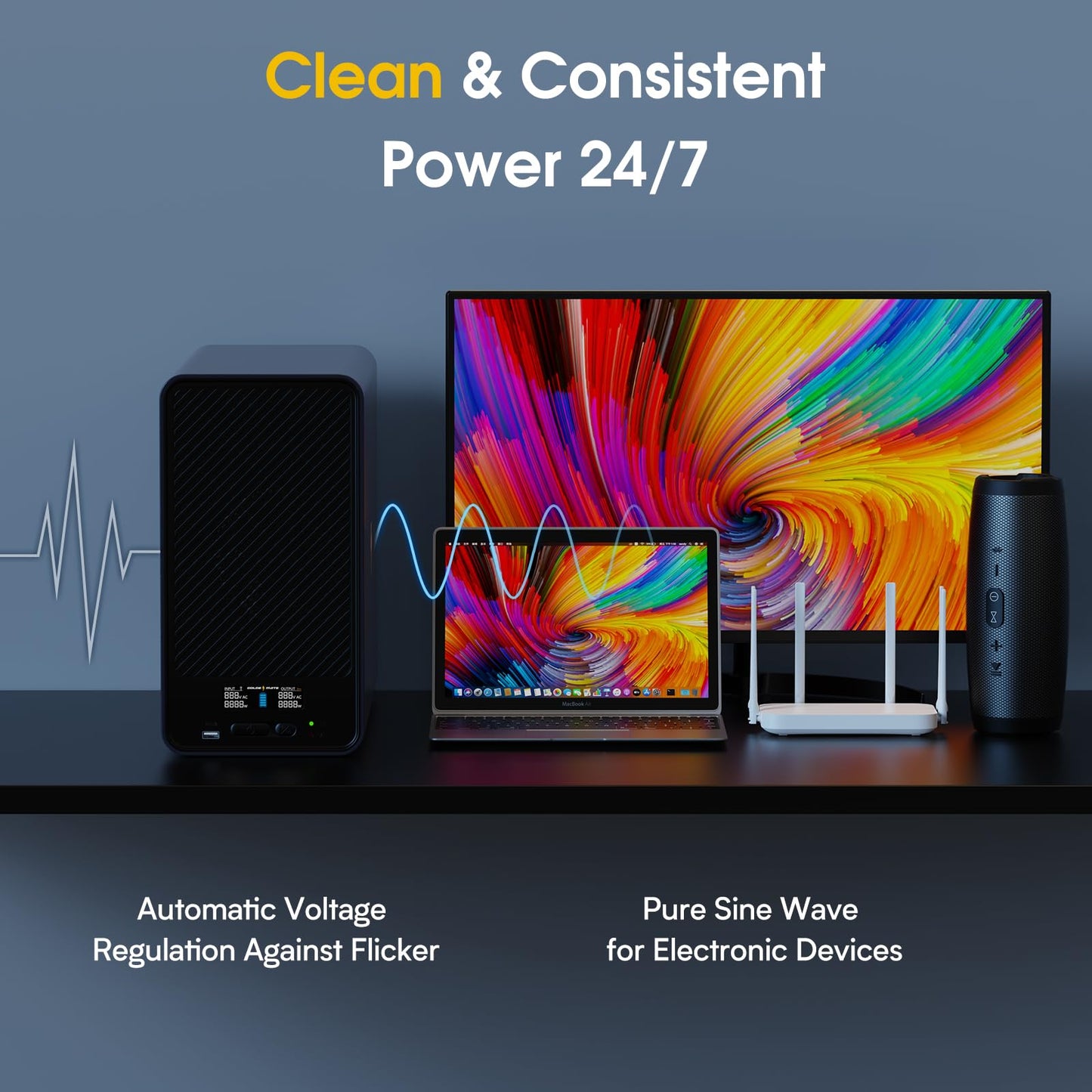 GOLDENMATE 1500VA/1200W Lithium UPS Battery Backup and Surge Protector, Backup Battery Power Supply with LiFePO4 Batteries(296Wh), AVR, Line Interactive Sinewave UPS System, 8 Ports, LCD Screen, Gray