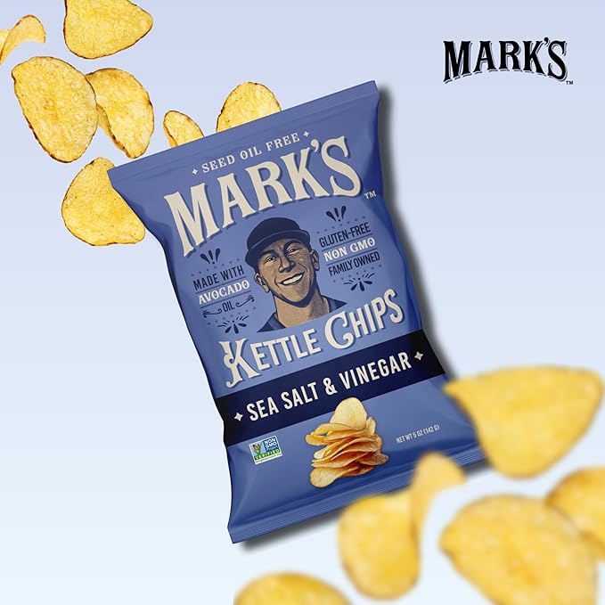 MARK’S Kettle Cooked Avocado Oil Potato Chips, Sea Salt & Vinegar – Seed Oil & GMO Free | Sea Salt and Vinegar, 5 oz (Pack of 3) | Gluten Free, Non-GMO, Chips for Clean & Healthy Snacking
