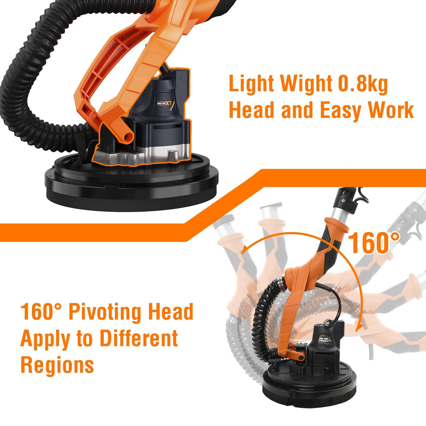 MAXXT Cordlees Drywall Sander with Vacuum Dust Collection, Brushless Electric Wall Sander with 7 Variable Speed Foldable Telescopic, Popcorn Ceiling Removal Tool, 2 Pack 4.0 Ah Battery and Charger