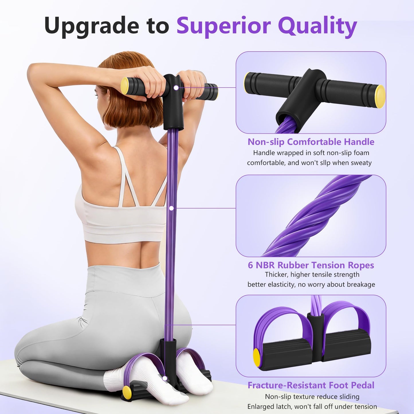 Upgraded Pedal Resistance Band with Handle, Soft Durable Fashion Puller Exercise with Thickened 6 Tension Ropes, Tube Pedal Resistance Device for Abdomen, Waist, Arm, Leg, Core/ABS (Black & Purple)
