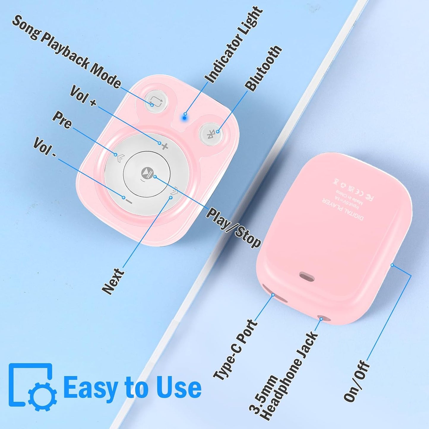 BEIGRAD 64GB MP3 5.3, Mp3 Mini Player with Bluetooth Portable Music Player with Sports Clip, Player