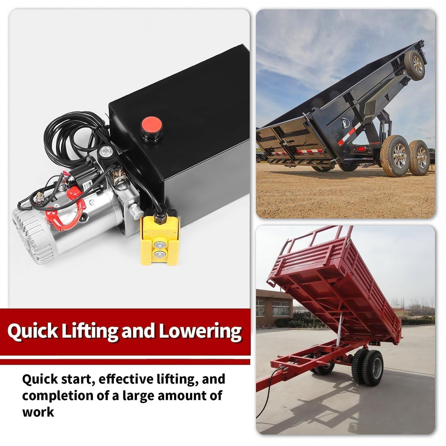 Nakkaa 12V DC Hydraulic Power Device 8 Quart Double Acting Hydraulic Dump Trailer Pump for Lifting and Lowering Dump Trailer Trucks