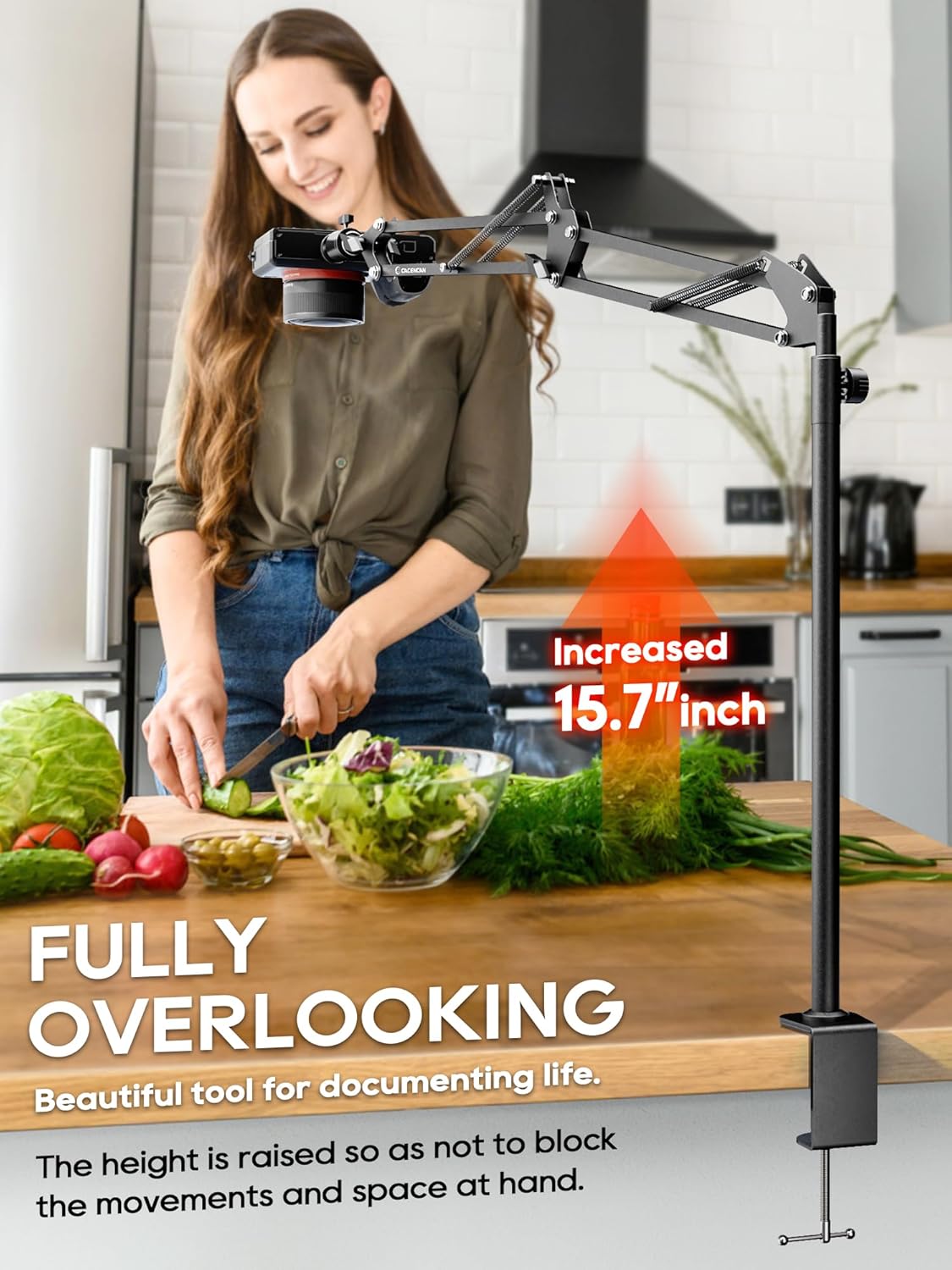 CACENCAN 5lb 360 Overhead Camera Mount, Desk Camera Mount with Articulating Arm, Load Capacity, Adjustable Stand