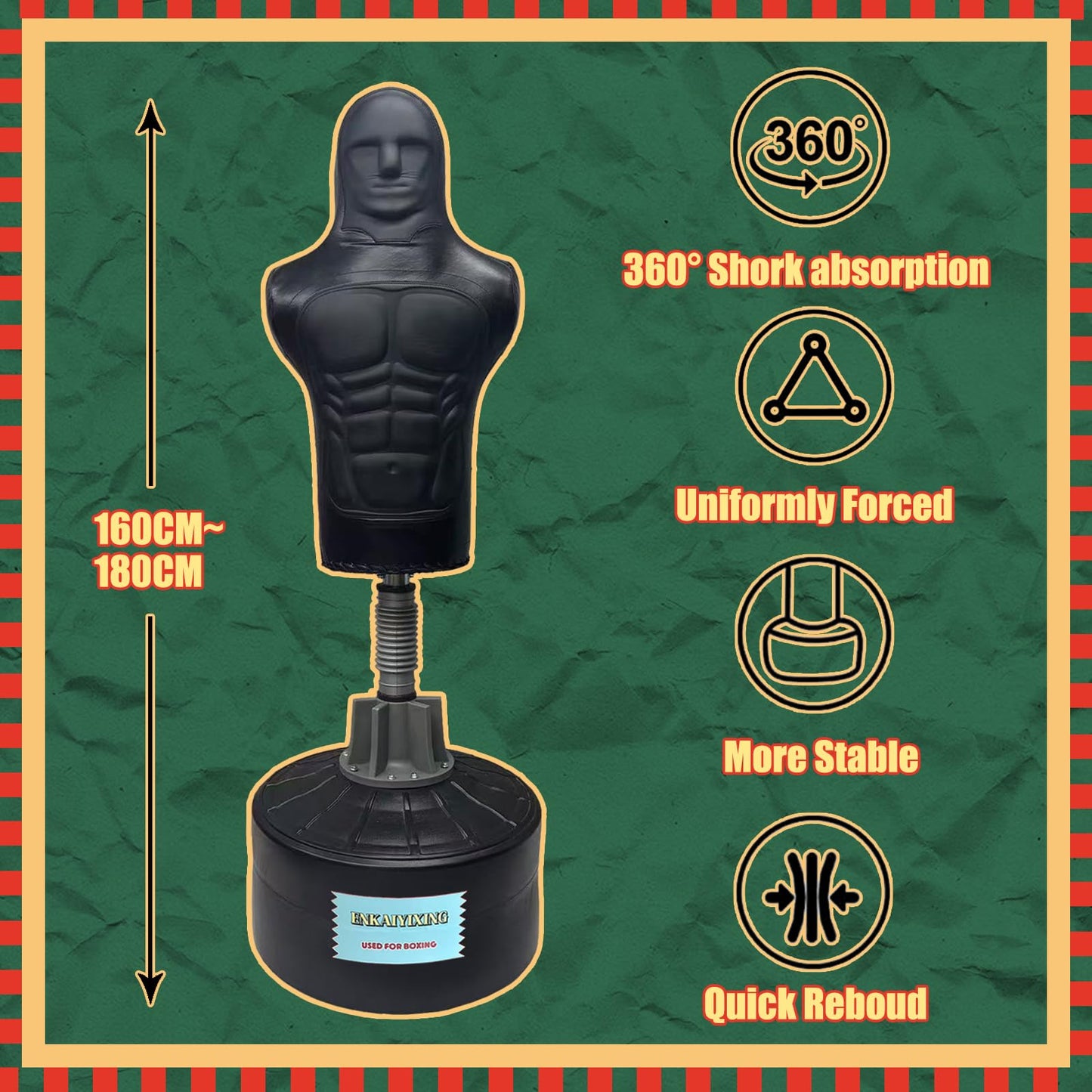 Bob Punching Dummy,Durable Leather Punching Bag with Large Base for Adults & Kids, Freestanding Training Target for Boxing, Taekwondo, MMA, Home Gym（Black）