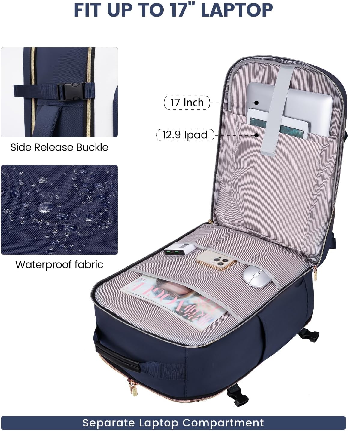 Backpack 40L Backpack 17" 3 Packing LOVEVOOK Large Travel for Women & Men, Carry on for Airplanes, TSA Personal Item