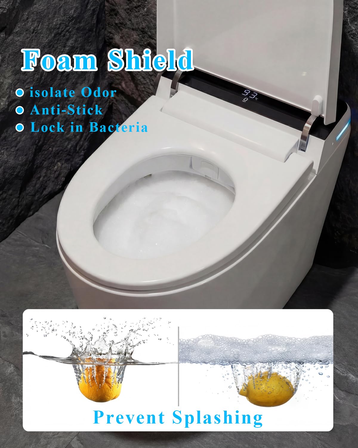 Smart Toilet with Auto Open/Close, Bidet Function, Heated Seat & Dryer, One Piece Elongated Modern Toilet with Foam Shield Technology, Heated Seat, Night Light,Tankless Toilets for Bathrooms