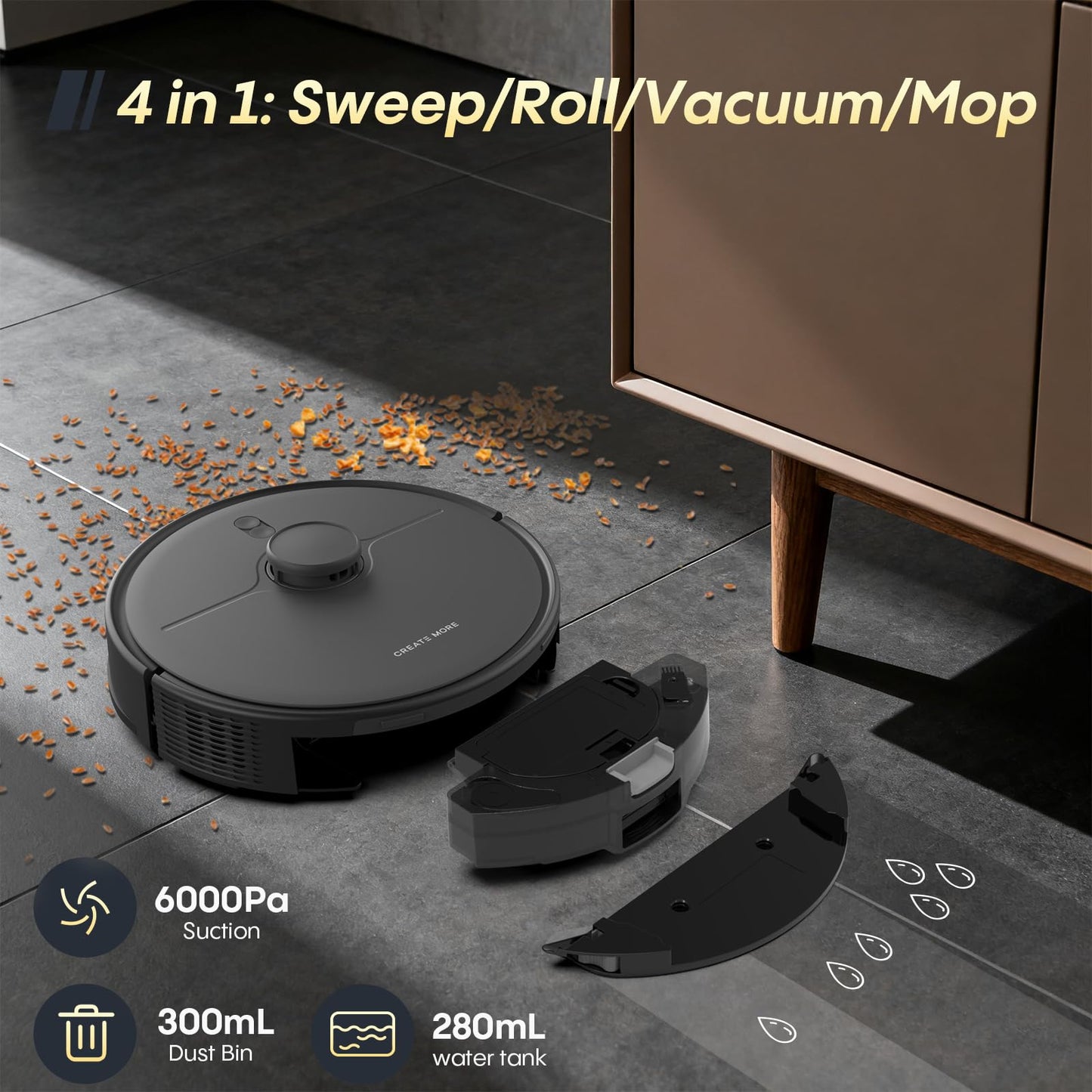 Bagotte Robot Vacuum and Mop with 6000Pa, Robotic Vacuum Self-Emptying with 90 Days Hands-Free,LiDAR Navigation,Fast Home Mapping for Pet, Hard Floors, Carpet