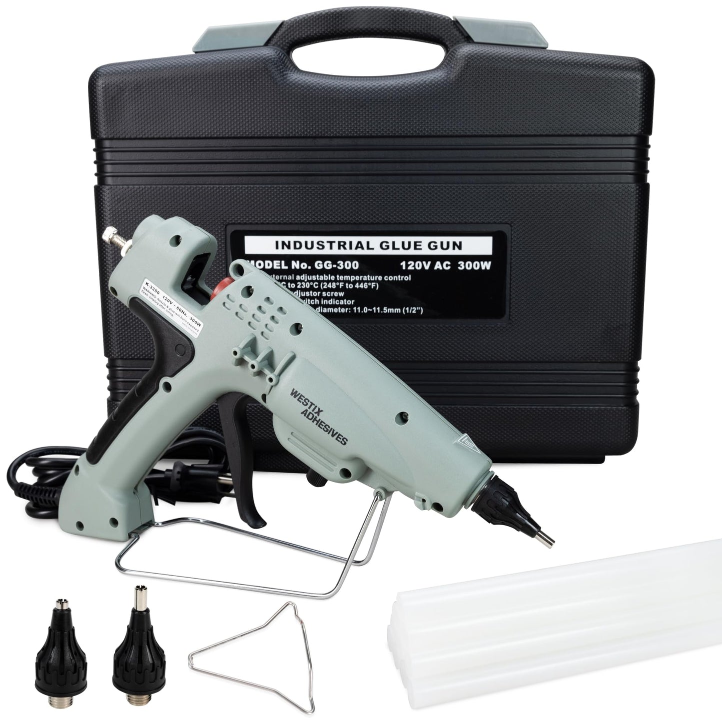 IDL Packaging GG-300 Industrial 300W Hot Glue Gun with 10 pcs Glue Sticks - 1/2" x 10" Full-Size Glue Sticks - Hot Glue Gun Kit for Variety of Surfaces: Foam, Vinyl, Leather, or Upholstery