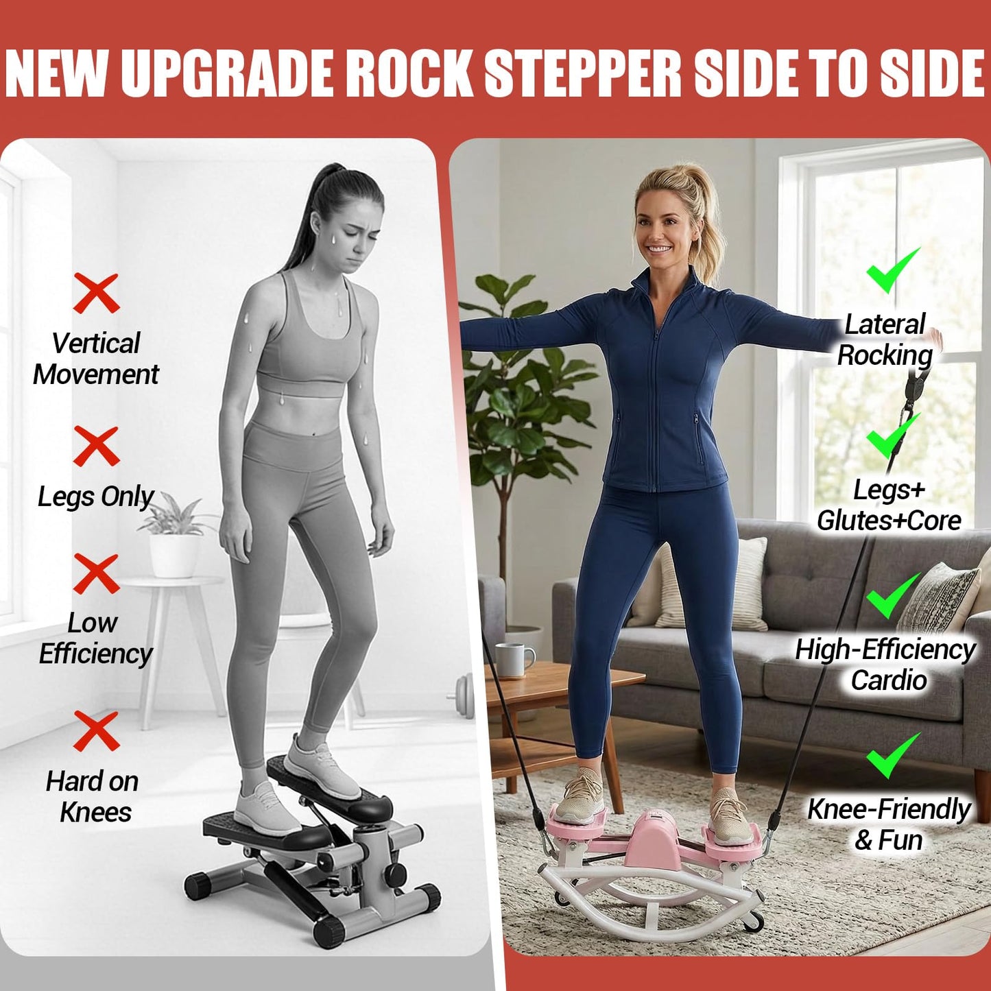 Rock Stepper for Exercise at Home, Rocking Stepper Side to Side with Resistance Bands & Digital Display, 300 LBS Capacity Full Body Workout Low-Impact Knee-Friendly Anti-Slip Side Stepper