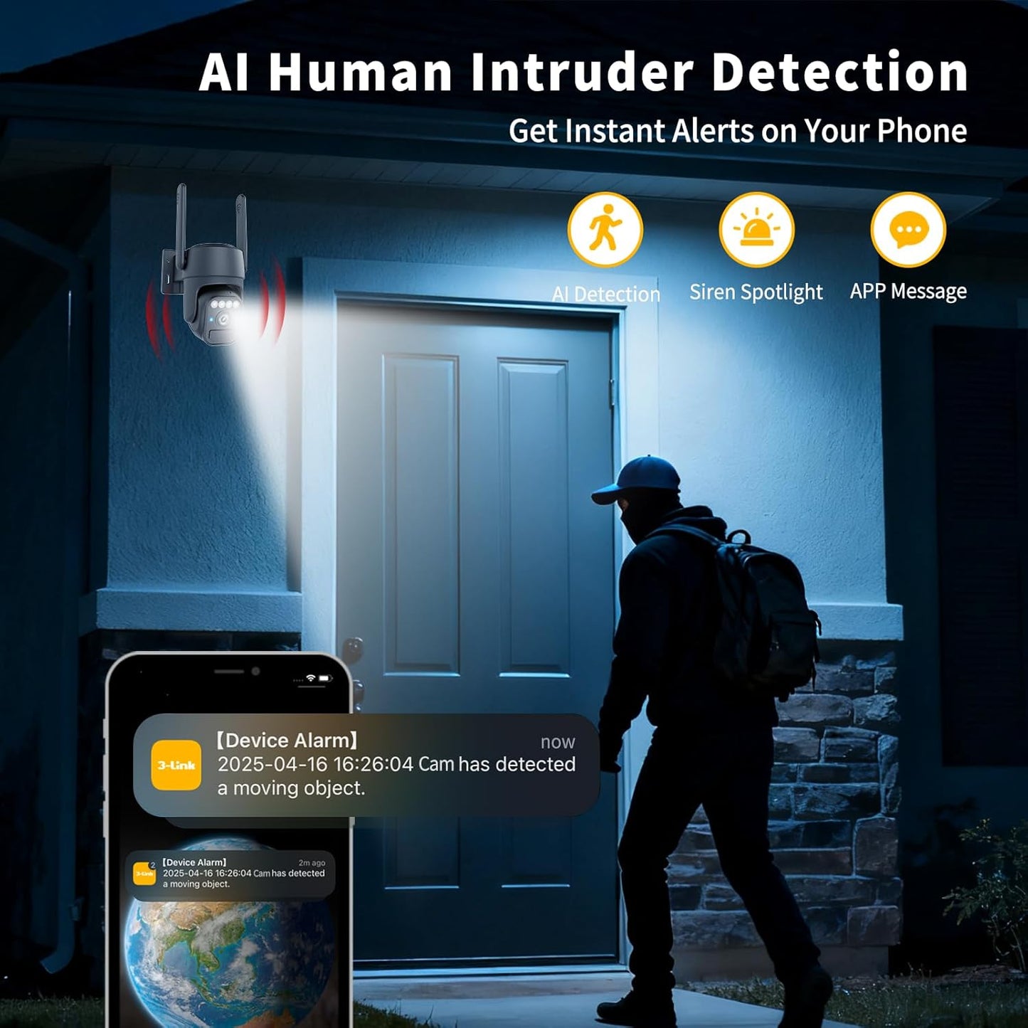 WY-LINK 360 Solar Camera Outdoor Wireless, Cameras for Home Security, Two-Way Talk, Auto Tracking, Light Alarm, Color