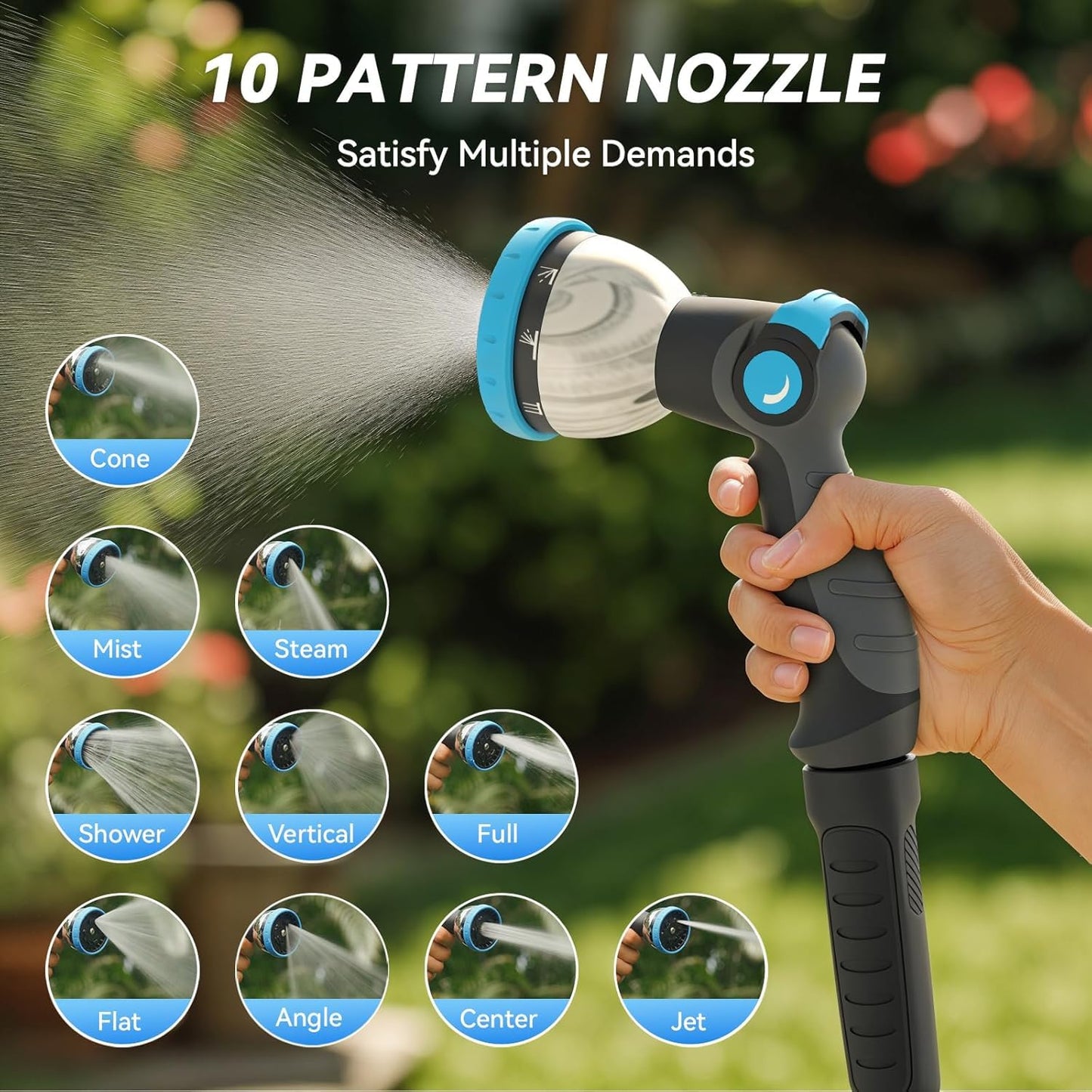 Relhost Retractable Garden Hose Reel, 5/8 in x 100 ft Wall Mount Heavy Duty Hose Reel with Any-Length Lock, Auto Rewind System, 180° Swivel Bracket, and 10-Pattern Nozzle for Garden, Dark Grey
