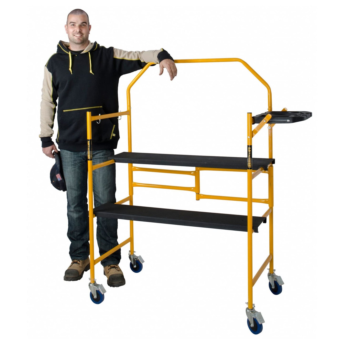 MetalTech 4 Ft Scaffolding Platform, Adjustable, Foldable and Rolling Scaffold Platform with 4-Inch Locking Wheels for Construction & DIY Projects