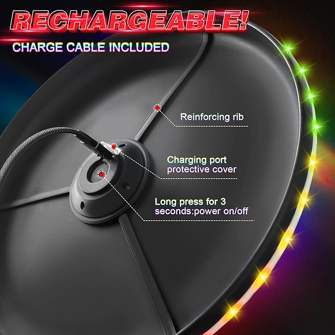 Light Up Flying Disc with 16 Millions Colors-45 LEDs & 13 Light Modes Flying Ring, Glow in The Dark Flying Disc for Adult Kid Teen Rechargeable&Waterproof Camp Beach Toy Birthday Gift